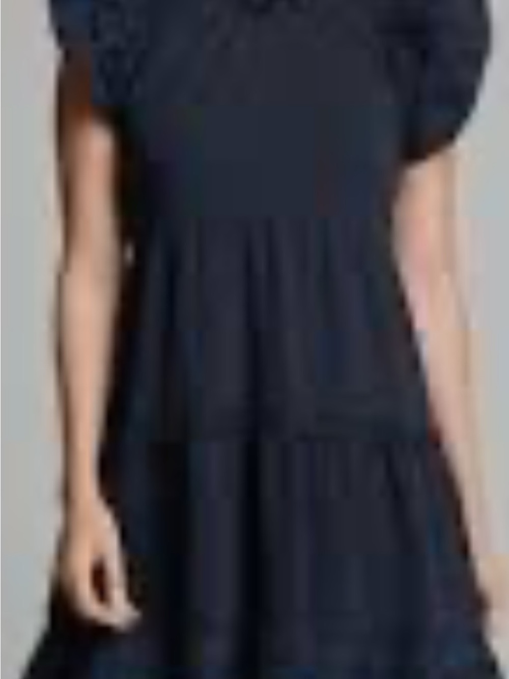 sundays Navy Puff-Sleeve Tiered Midi Dress
